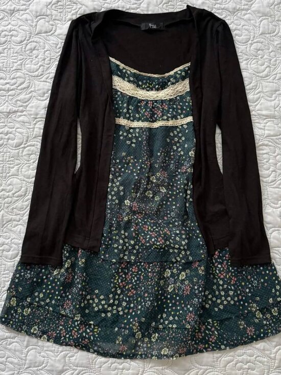 Dresses & Skirts - Sweet Lane Floral Layered Dress with Cardigan